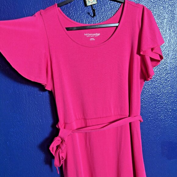 Soft Surroundings Ruffle Hi-Low Hem Maxi Dress Size M Cotton Modal Blend Stretch - Picture 2 of 7